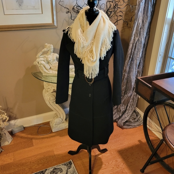 Bebe Knee Length Black Wool Pea Coat, in Size Extra Small.  H04 - Picture 3 of 16